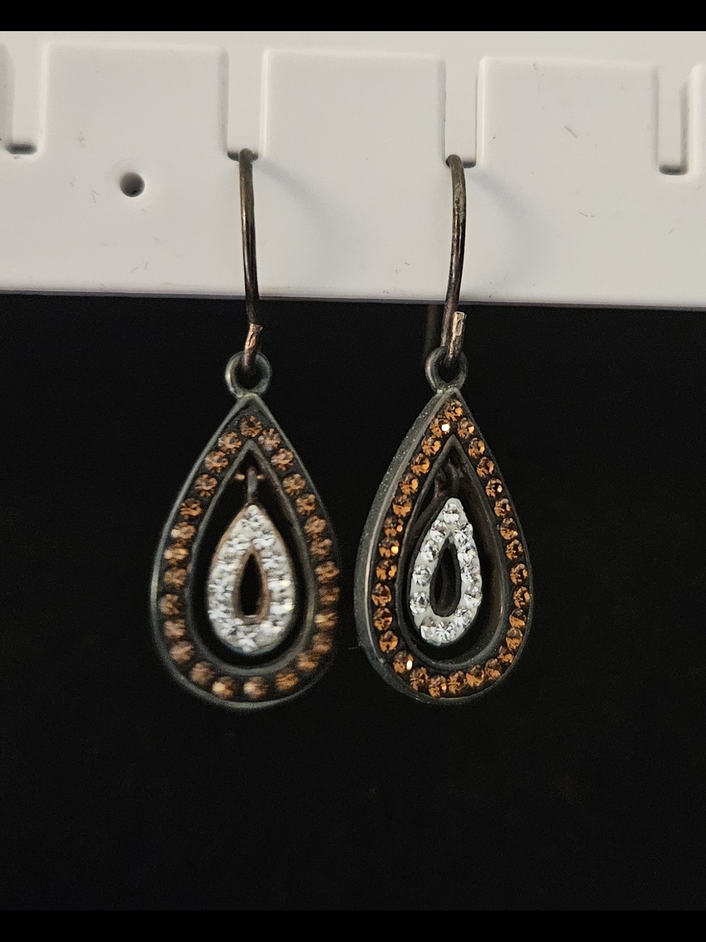 Delmar Oxidized Sterling Silver Pavé Double Teardrop Earrings